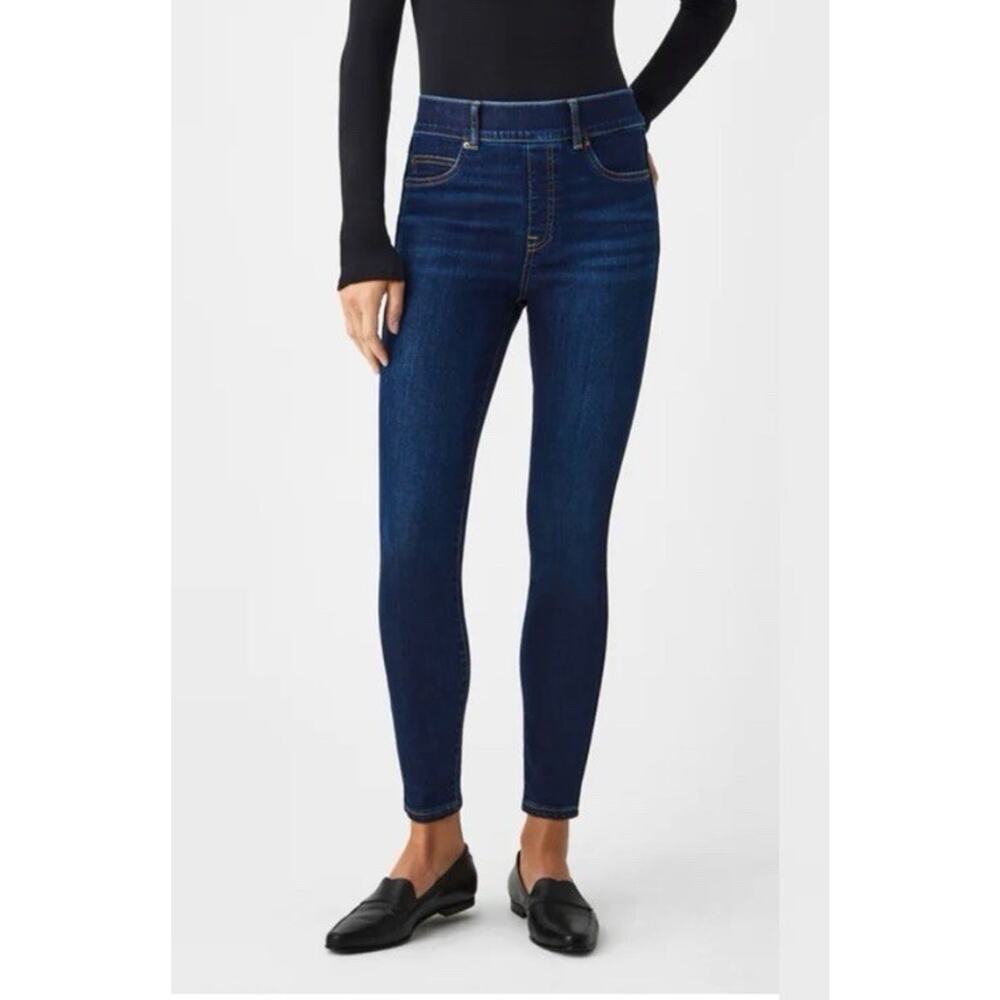 Spanx Pull On Ankle Skinny Jeans Midnight Dark Wash Stretch Womens Large